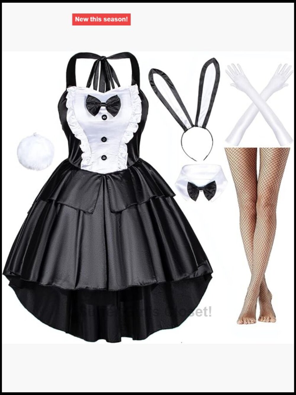 Classic Women Fancy Bunny Costume Tuxedo Dress with Headband, Bow, Gloves,
